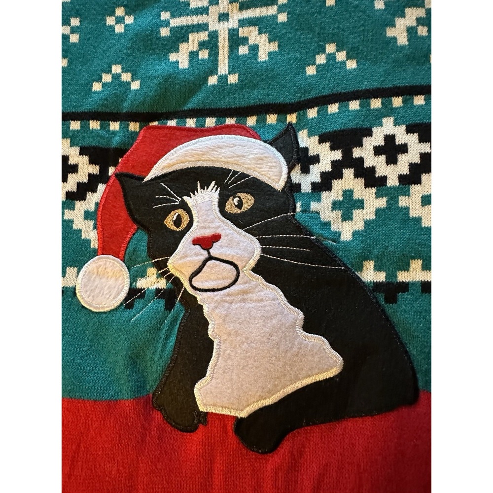 Alex Steven's Christmas Sweater Women's XL Cat Snowflakes Red & Green Cotton EC